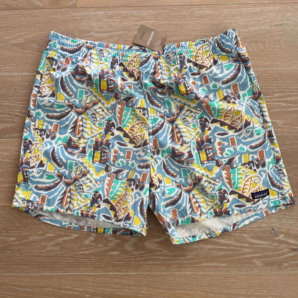 Patagonia Men's Funhoggers Shorts Thriving Planet Lago Blue XXL NWT